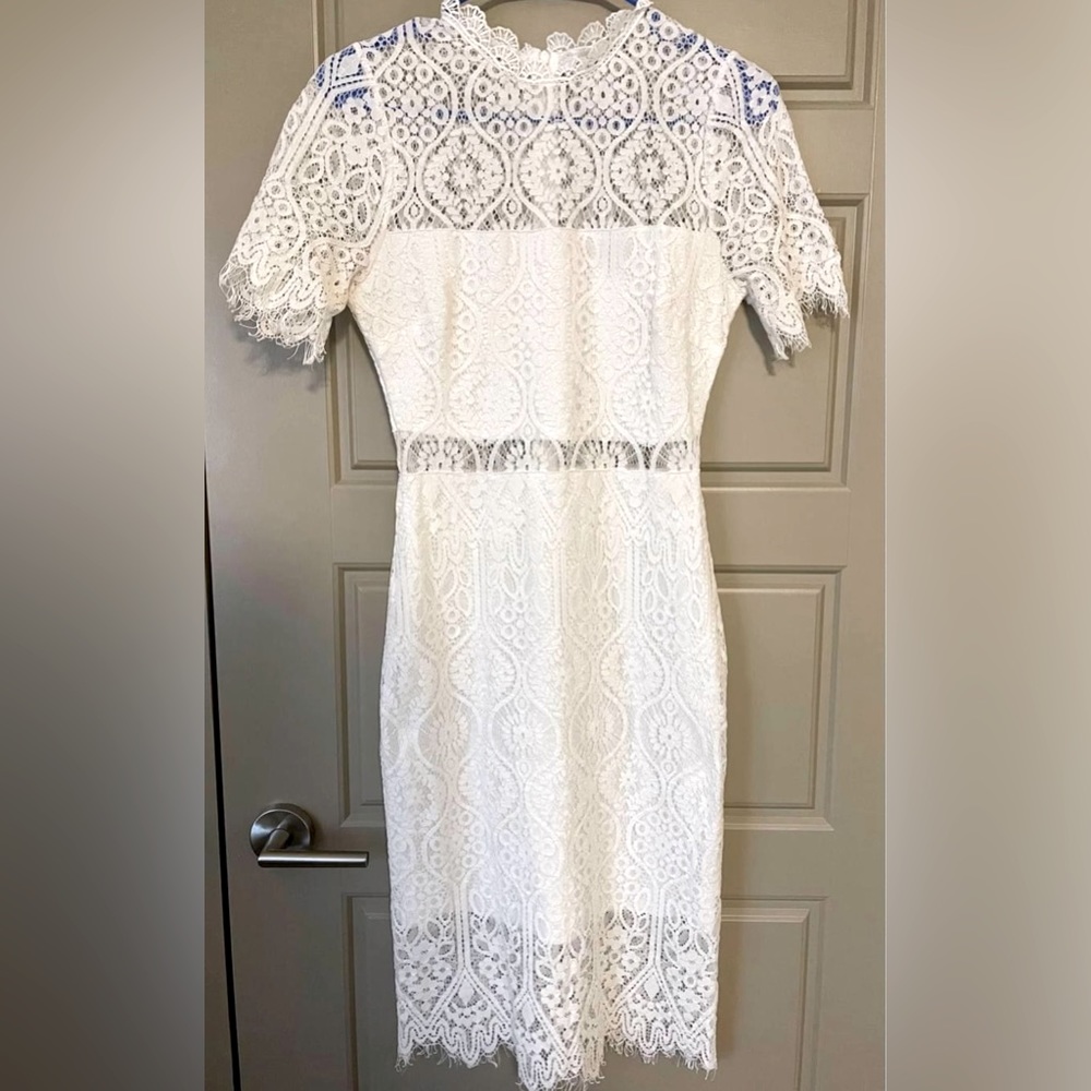Lulu's White Lace‎ Midi Dress Small Bridal Shower Wedding Formal Chic Romantic